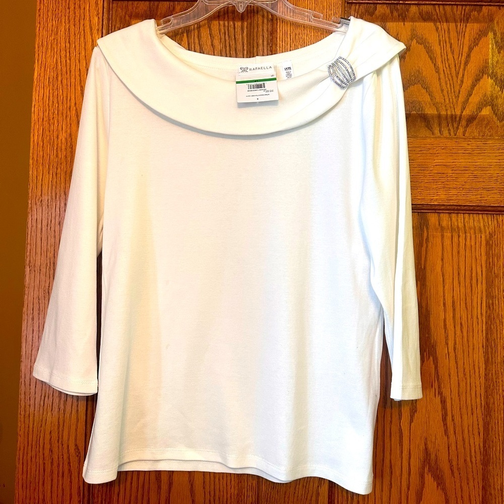 NWT Rafaella White Long Sleeve Top with Embellishment